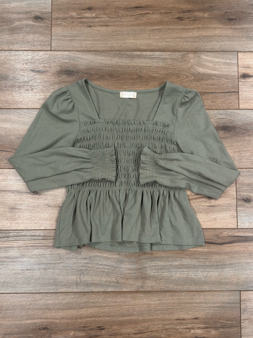 ALTAR’D STATE Fairy Pale Green Long Sleeve Pleated Babydoll Blouse | Size Small